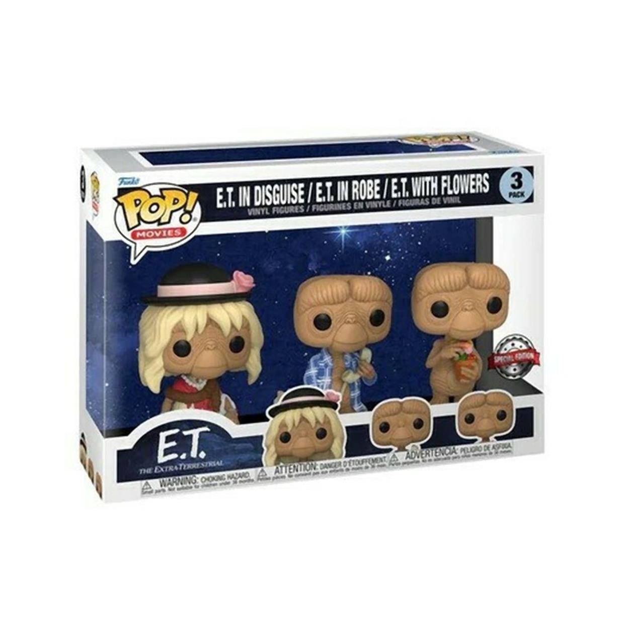 Funko Pop! 3-Pack Movies: E.T. - E.T. in Disguise / E.T. in Robe / E.T. with Flowers (Special Edition) Vinyl Figures - Sunday Habit