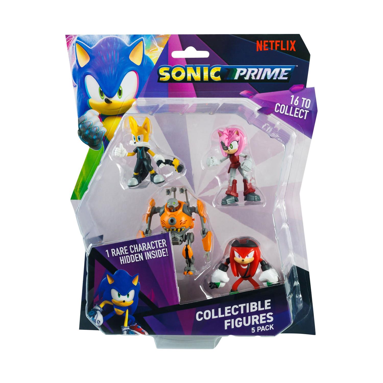 P.M.I. Sonic Prime - 5 Pack -including 1 rare hidden character (S1) Collectible Figures (6.5cm) (Random) (SON2040)