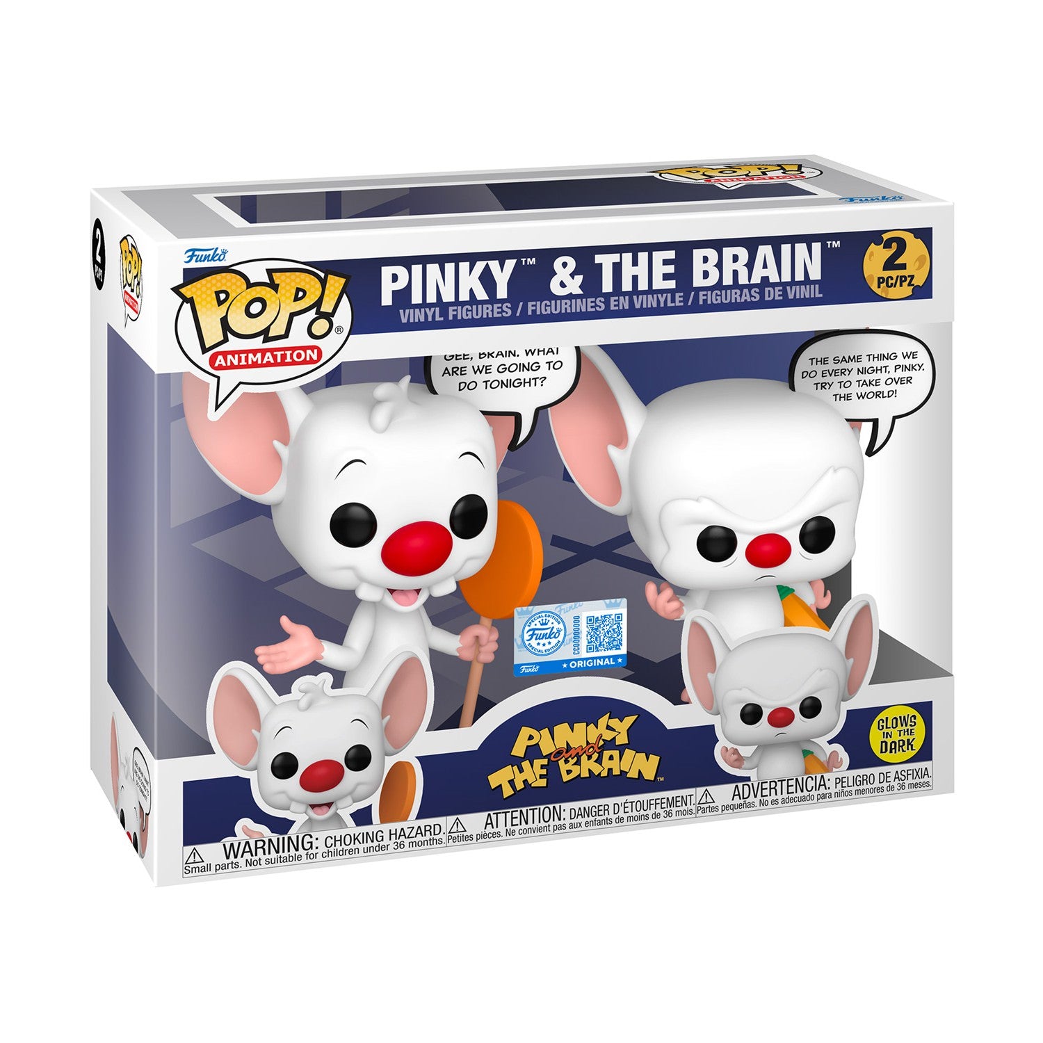 Funko Pop! 2-Pack Animation Sayings: Pinky & The Brain (Glows in The Dark) (Special Edition) Vinyl Figures
