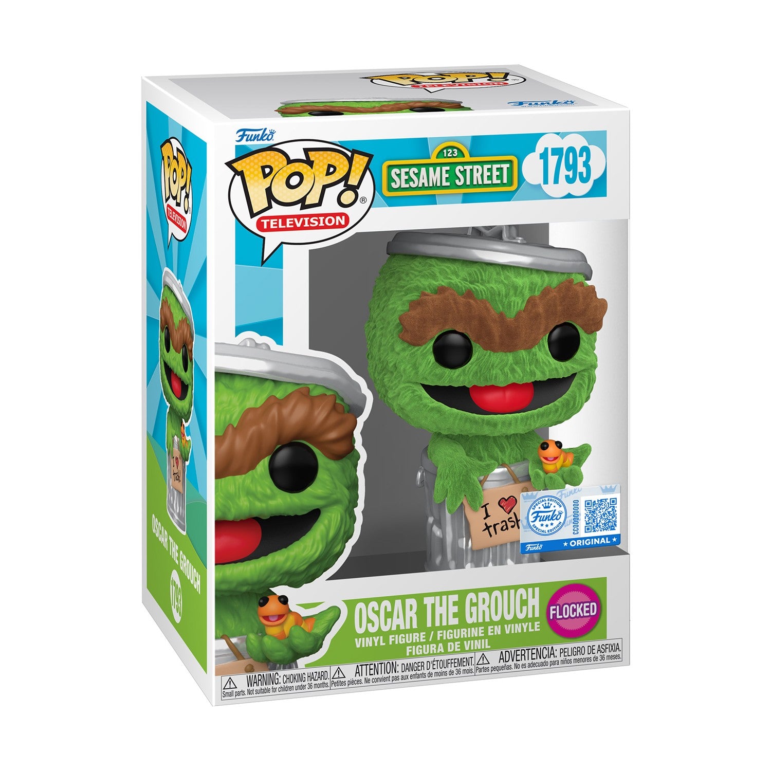 Funko Pop! Television: 123 Sesame Street - Oscar the Grouch (Flocked) (Special Edition) #1793 Vinyl Figure - Sunday Habit
