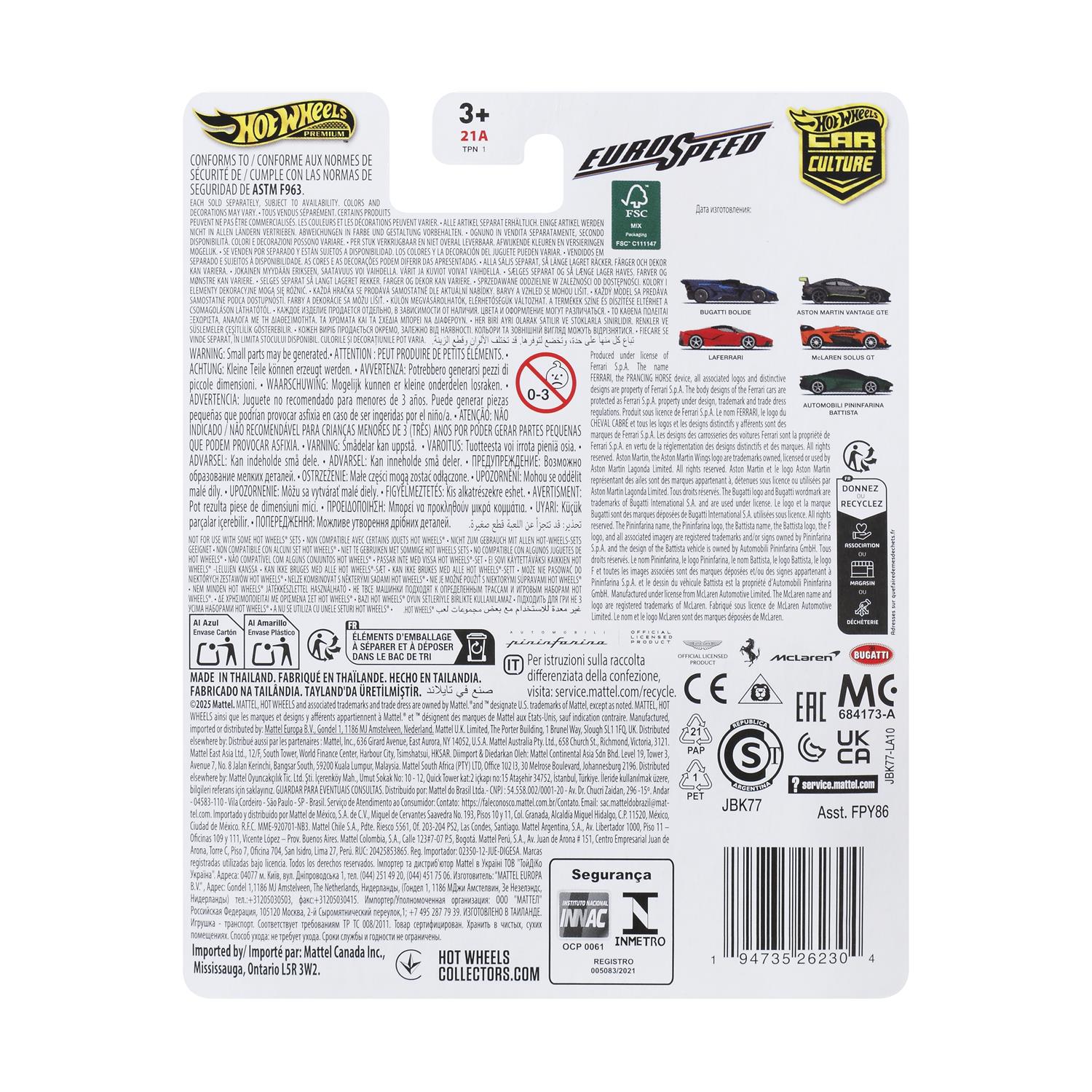 Mattel Hot Wheels Premium Car Culture: Euro Speed - Automobili Pininfarina Battista Vehicle (JBK77)