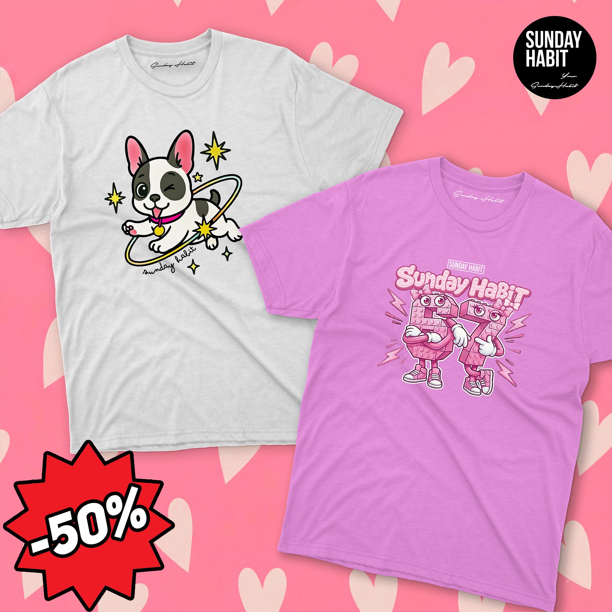 💖 2 НА ЦЕНАТА НА 1 за МОМИЧЕ - розова тениска + бяла тениска