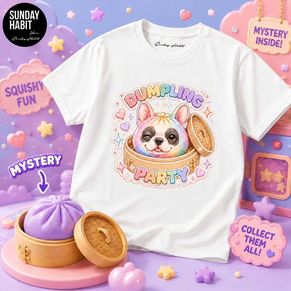 DUMPLING КОМПЛЕКТ - бяла тениска + MYSTERY SQUISHY DUMPLING - Sunday Habit