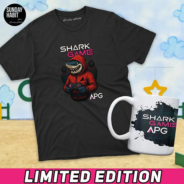 APG - SHARK GAME BUNDLE - черна тениска + чаша AndyPlayzGamez