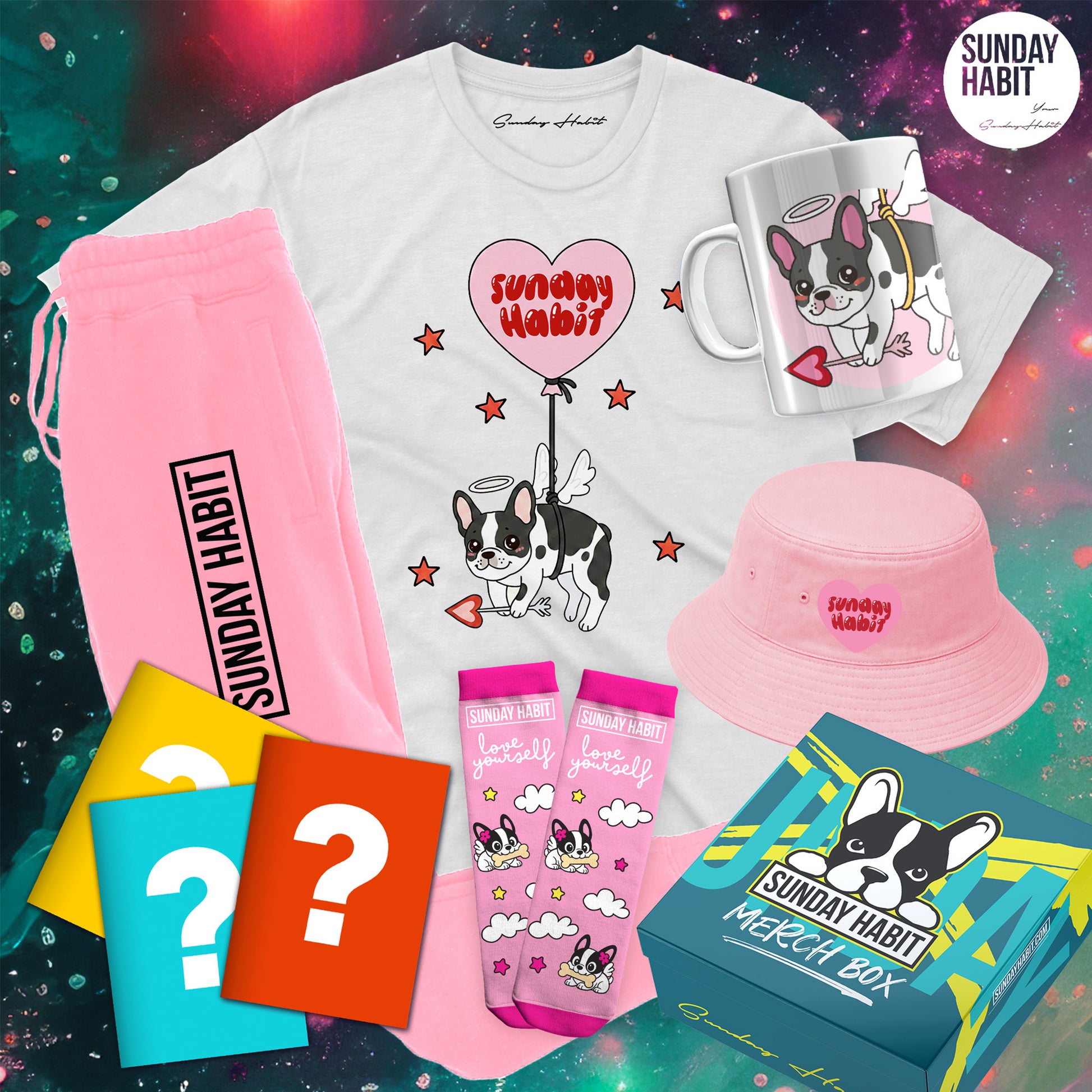 🩷 ОФЕРТА НА ДЕНЯ - тениска + долнище + шапка + чаша + чорапи + 3 тетрадки + подаръчна кутия - Sunday Habit