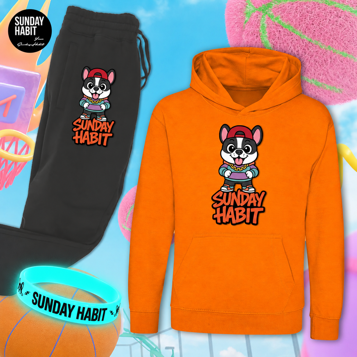 SCHOOL SALE FUNKY NARA КОМПЛЕКТ – оранжево худи + черно долнище + светеща гривна
