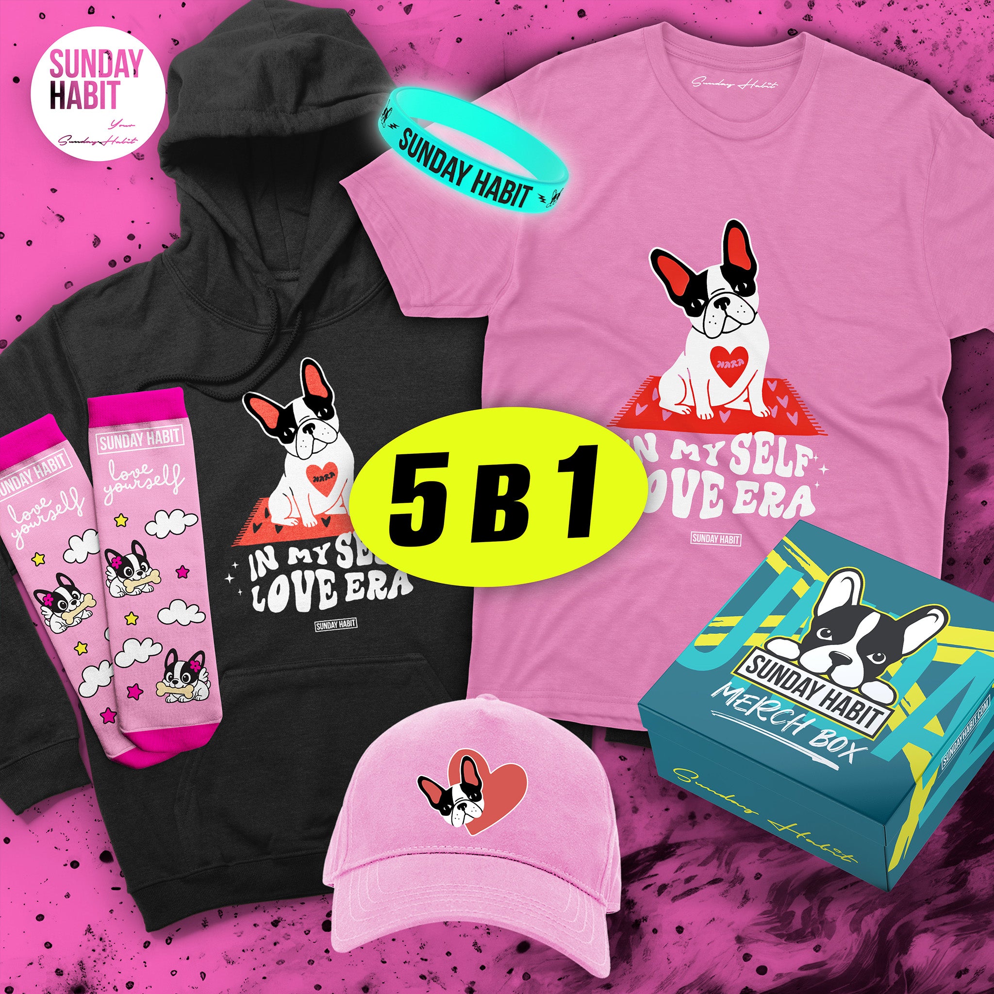 🩷 ТОП ОФЕРТА ЗА МОМИЧЕ - худи + розова тениска + розова шапка + чорапи + светеща гривна + подаръчна кутия - Sunday Habit