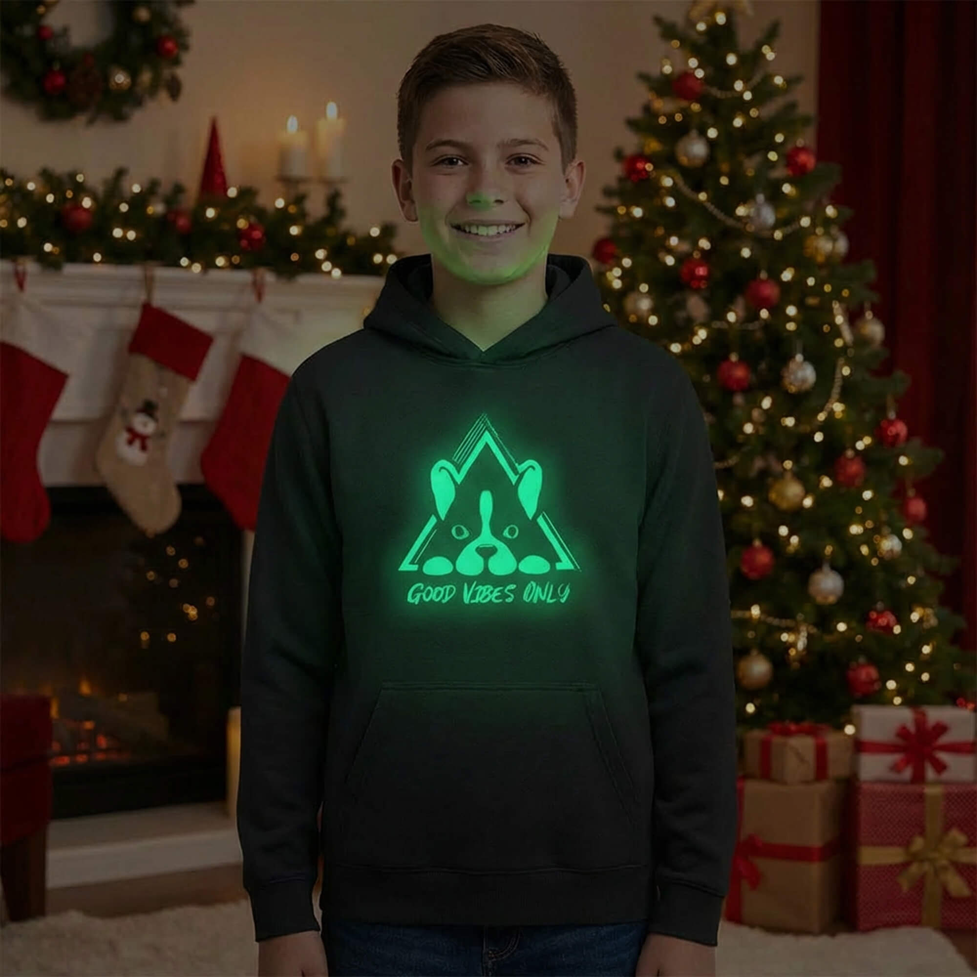 Черно худи NARA - светеща щампа