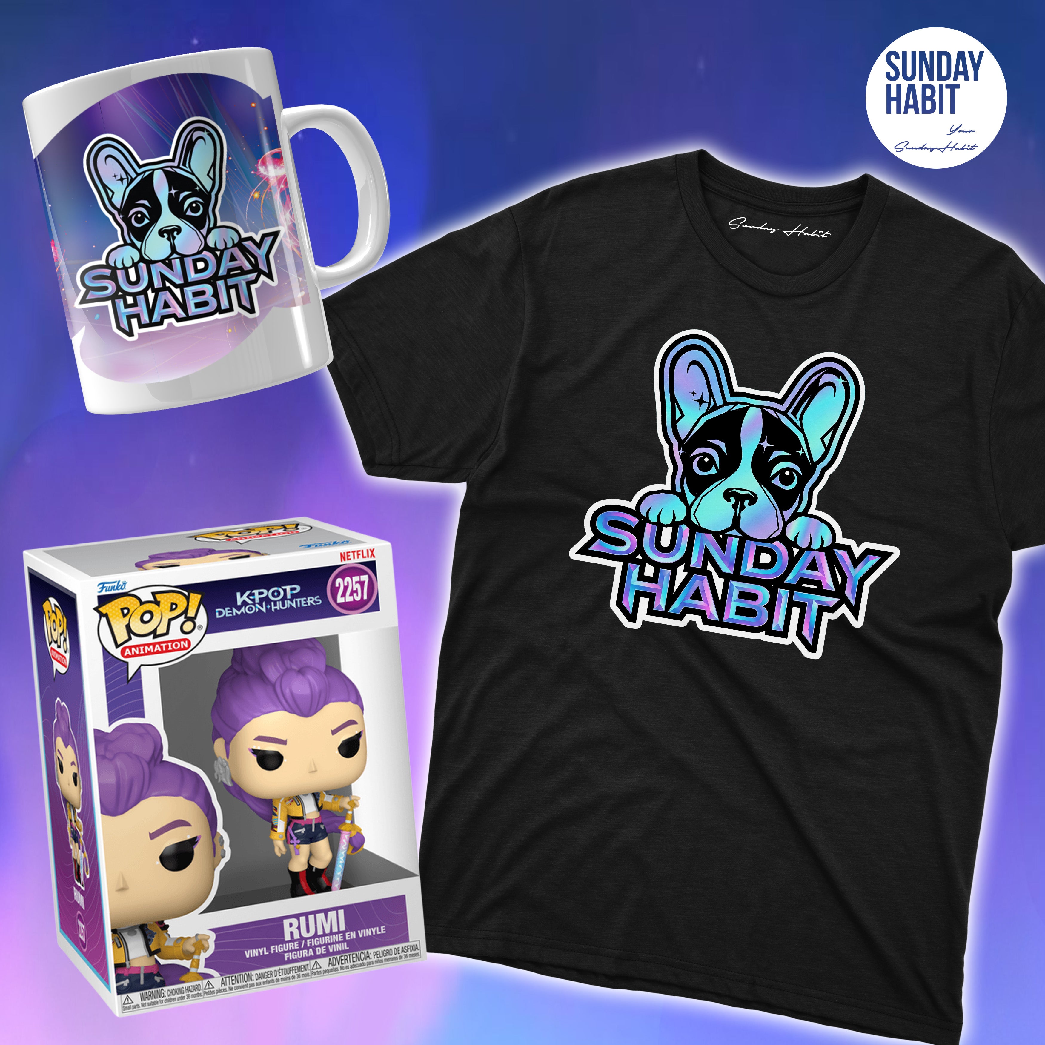 K-POP DEMON HUNTERS КОМПЛЕКТ - RUMI Funko Pop + тениска + чаша