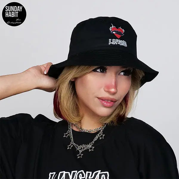 LINSHO - черна bucket шапка + подарък плакат и картичка Linsho