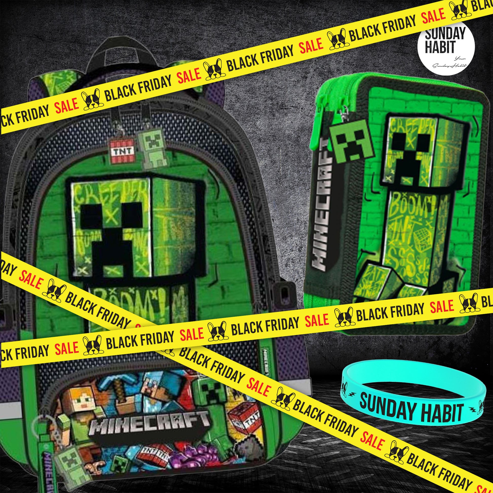 BLACK FRIDAY MINECRAFT - раница + несесер с ученически пособия + светеща гривна - Sunday Habit