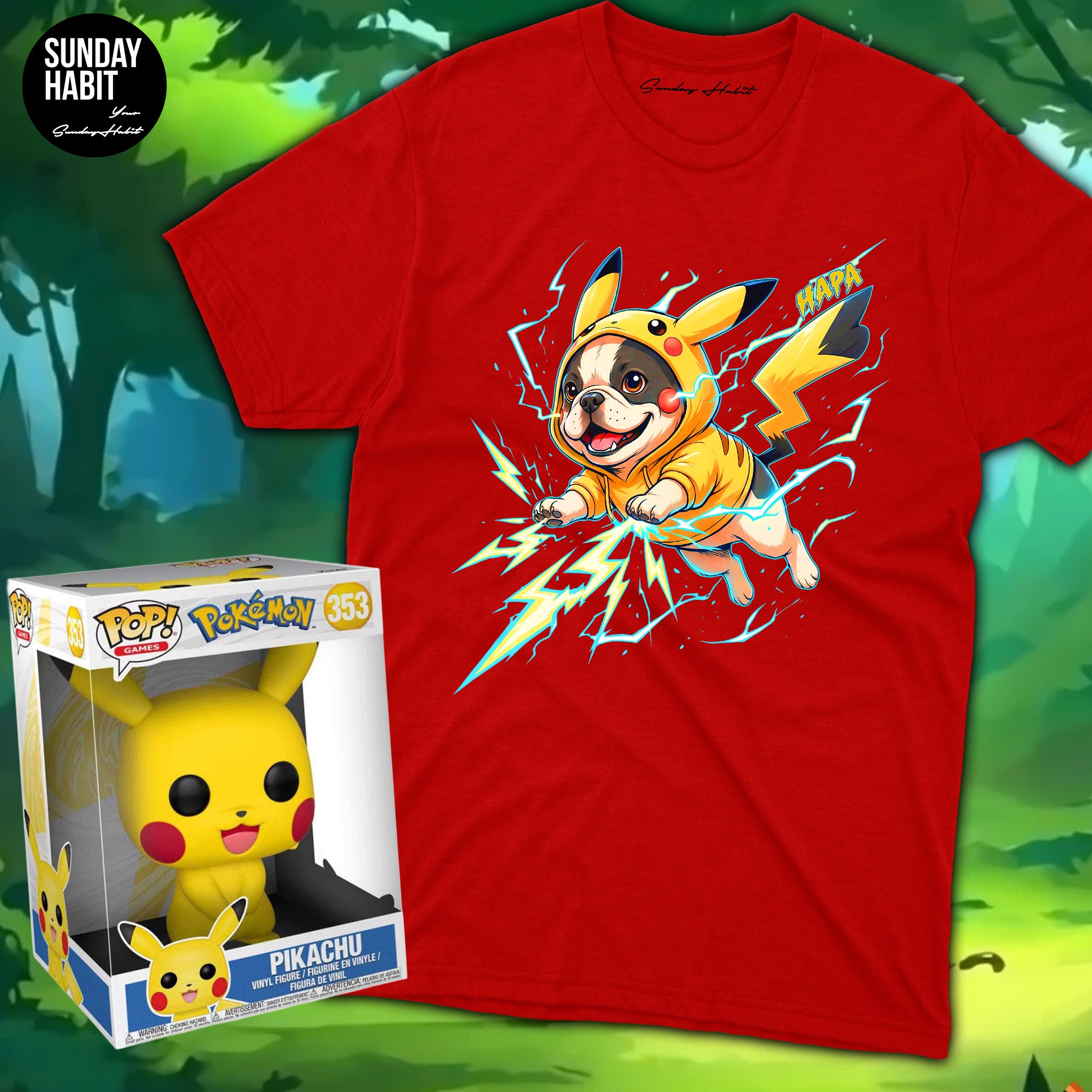 POKEMON комплект - червена тениска + FUNKO POP PIKACHU - Sunday Habit