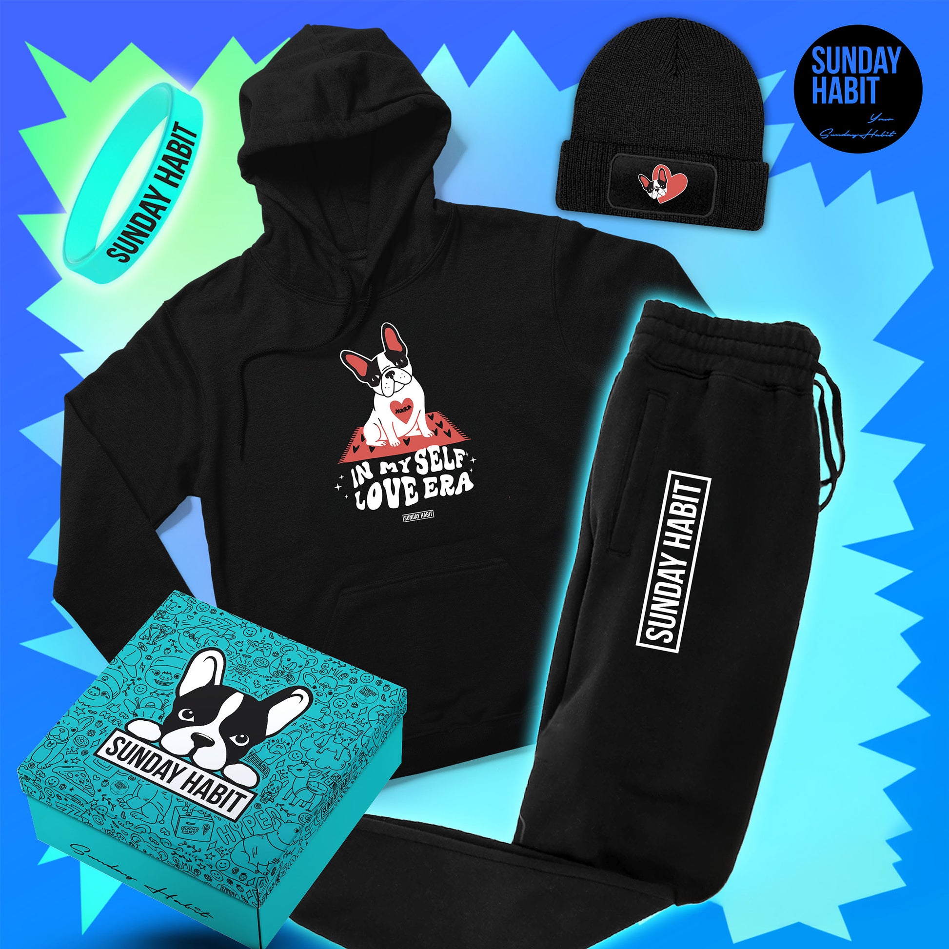 СВ. ВАЛЕНТИН МЕГА КОМПЛЕКТ - худи + долнище + шапка + светеща гривна + подаръчна кутия - Sunday Habit